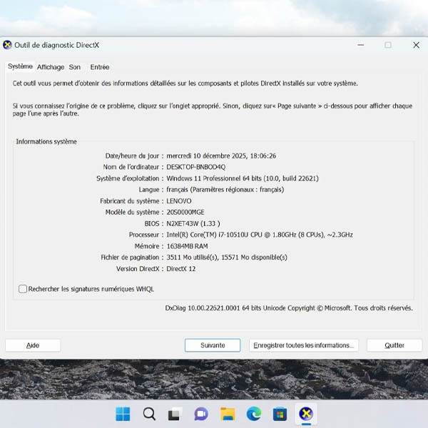 Lenovo ThinkPad T14 – PC Portable Professionnel Core i7 10ᵉ Génér